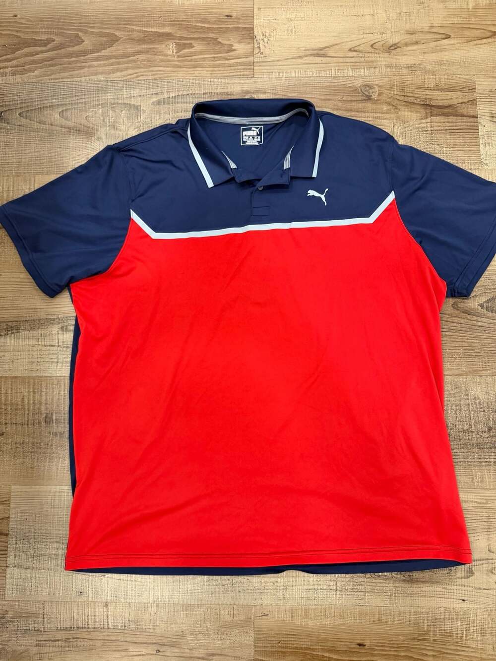 PUMA Golf Bonded Tech Colorblock Polo Shirt Red White and Blue